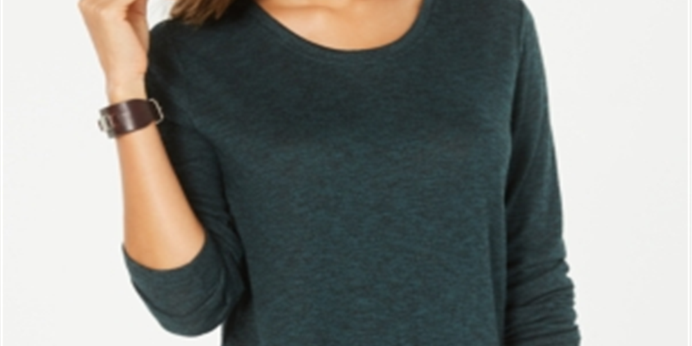 Style & Co Women's Long Sleeve Scoop Neck Top Green Size X-Small