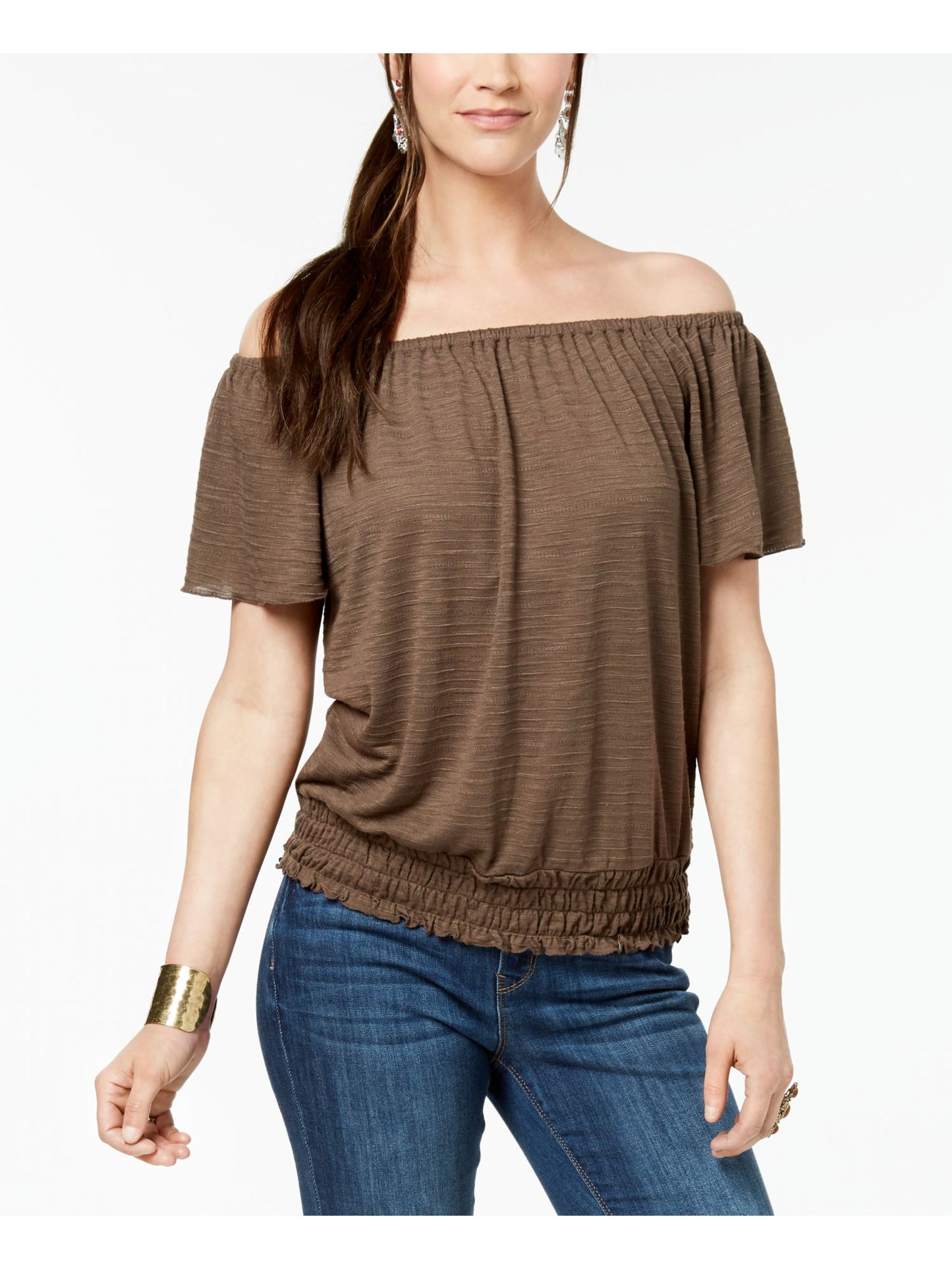 Style & Co Women's Sleeveless Jewel Neck Top Brown Size Large