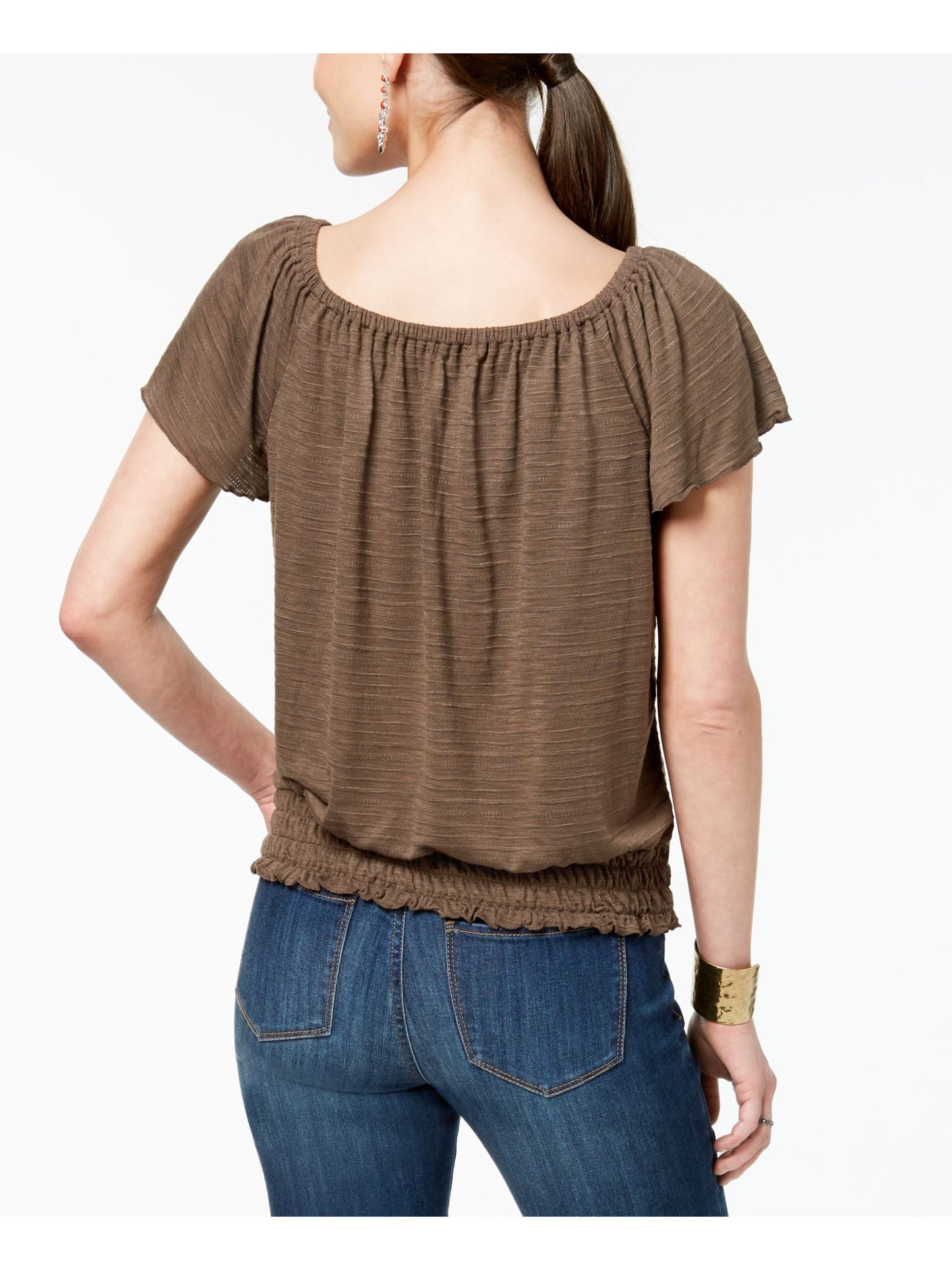 Style & Co Women's Sleeveless Jewel Neck Top Brown Size Large