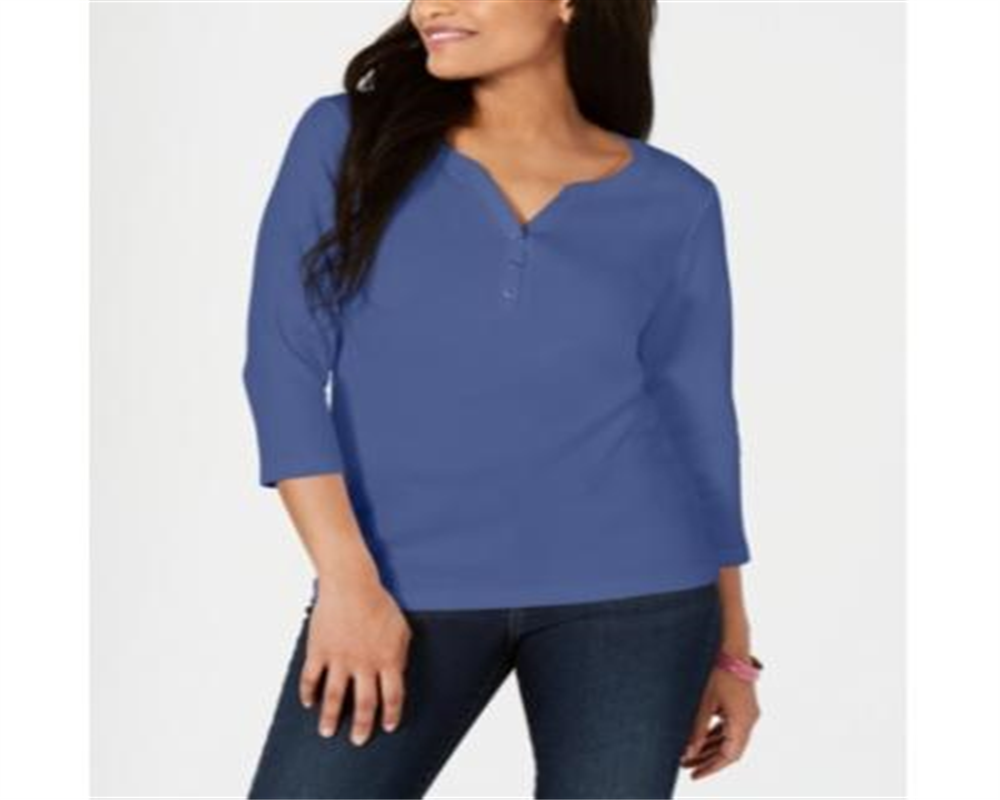 Karen Scott Women's Cotton Henley Top Blue Size XX-Large