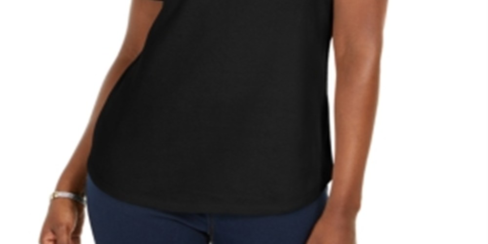 Karen Scott Women's Cotton Polo Shirt Black Size Medium