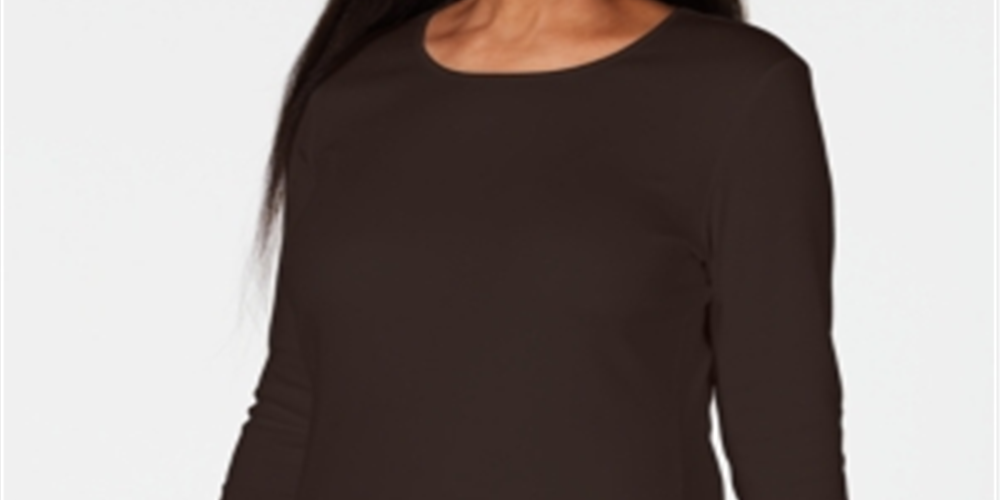 Karen Scott Women's Satin Trim Scoop Neck Top Brown Size Large