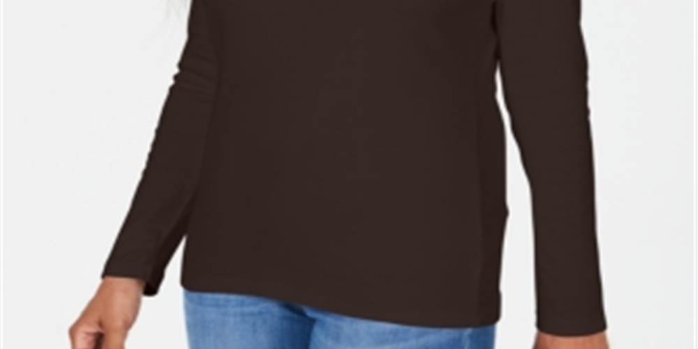 Karen Scott Women's Satin Trim Scoop Neck Top Brown Size Large