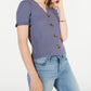 American Rag Women's Solid Short Sleeve V Neck Button up Party Top -Gray Size Small