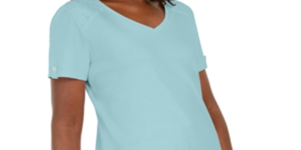 Karen Scott Women's Eyelet Shoulder V Neck Top Blue Size X-Small