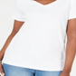 Karen Scott Women's V Neck Cotton Top White Size XX-Large