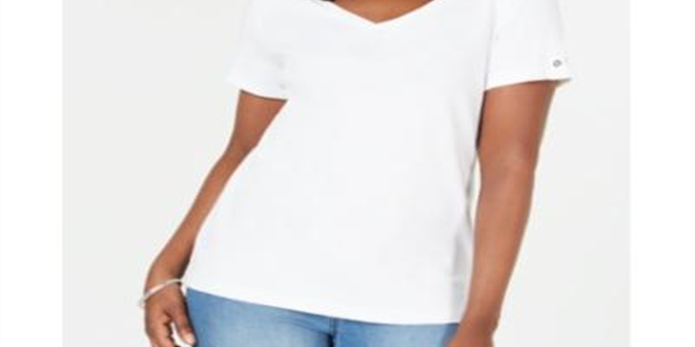 Karen Scott Women's V Neck Cotton Top White Size XX-Large