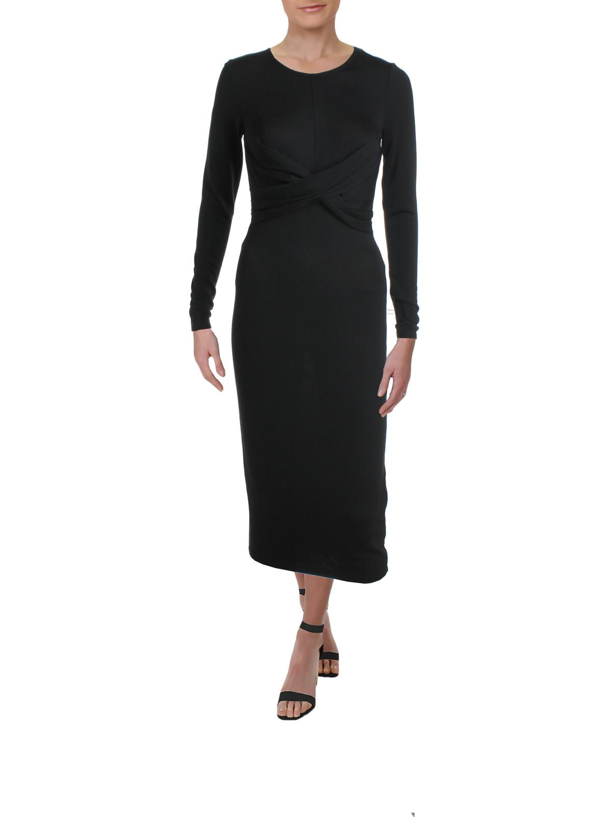 Bar III Women's Twist Front Midi Cocktail Dress Black Size Small
