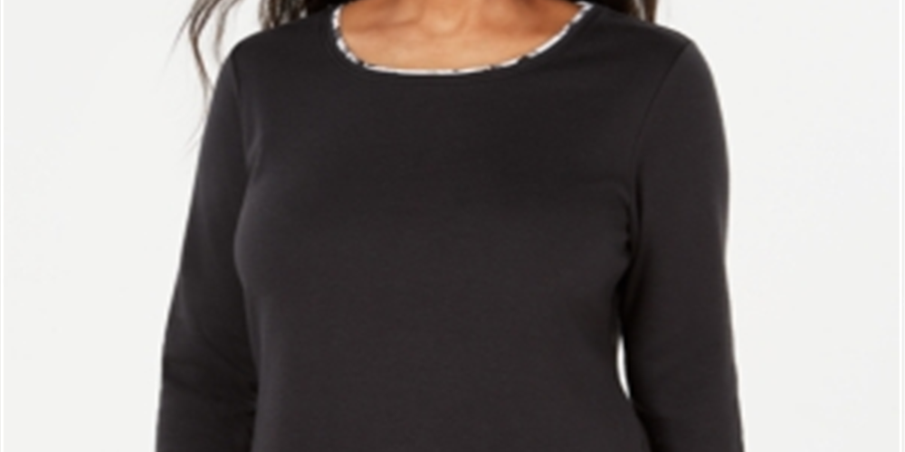 Karen Scott Women's Layered Look Solid & Plaid Top Black Size X-Small