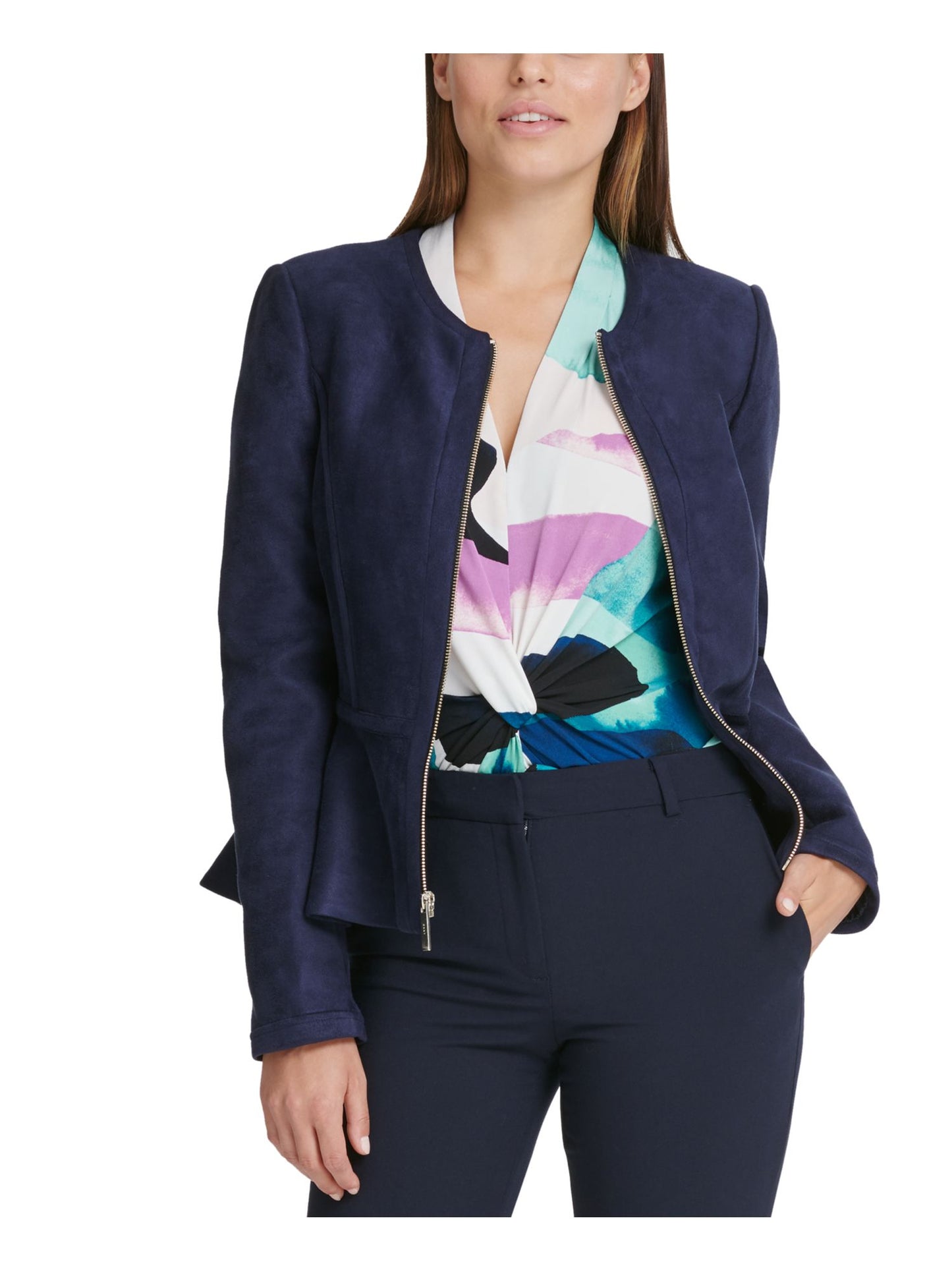 DKNY Women's Zip up Jacket Blue Size 10 Petite