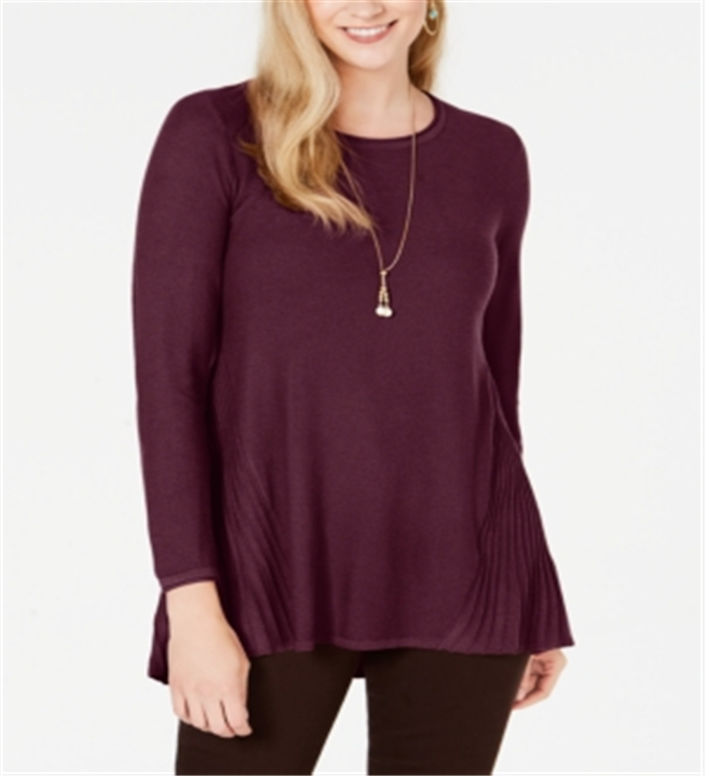 Style & Co Women's Pleated High Low Sweater Purple Size PP