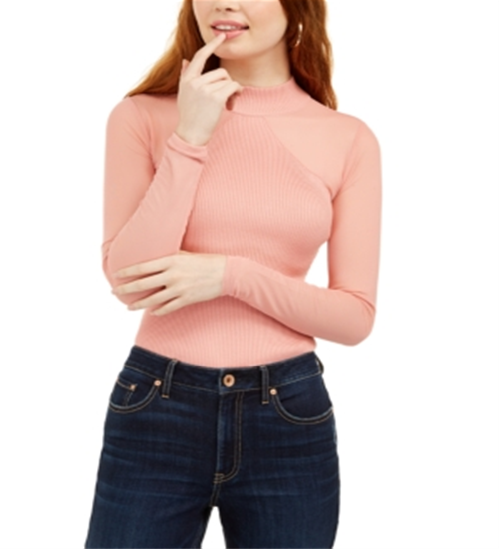 Almost Famous Junior's Mock Neck Top Pink Size X-Small