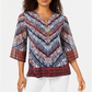 JM Collection Women's Printed Chain Neck Top Blue  Size XL