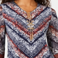 JM Collection Women's Printed Chain Neck Top Blue  Size XL