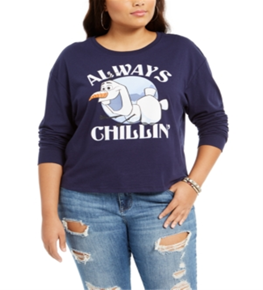 Love Tribe Women's Trendy Plus Always Chillin Frozen Graphic Print Top Blue Size 3X