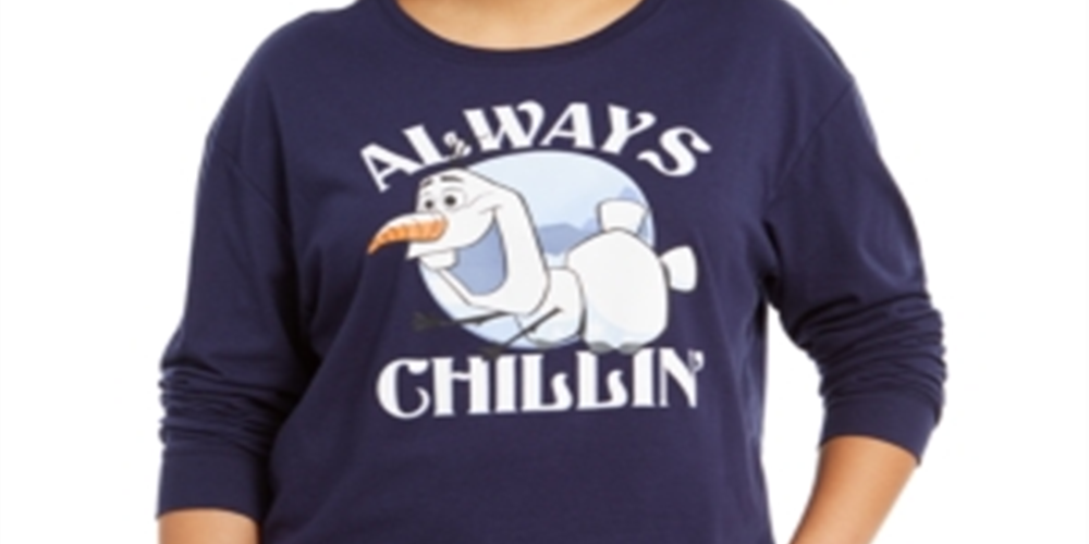 Love Tribe Women's Trendy Plus Always Chillin Frozen Graphic Print Top Blue Size 3X