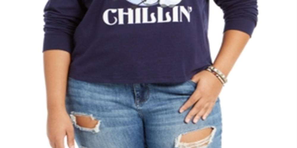 Love Tribe Women's Trendy Plus Always Chillin Frozen Graphic Print Top Blue Size 3X