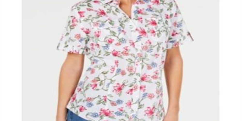 Karen Scott Women's Iris Bliss Textured Cotton Shirt White Size X-Large