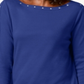 Karen Scott Women's Studded Boat Neck Cotton Top Blue Size Petite