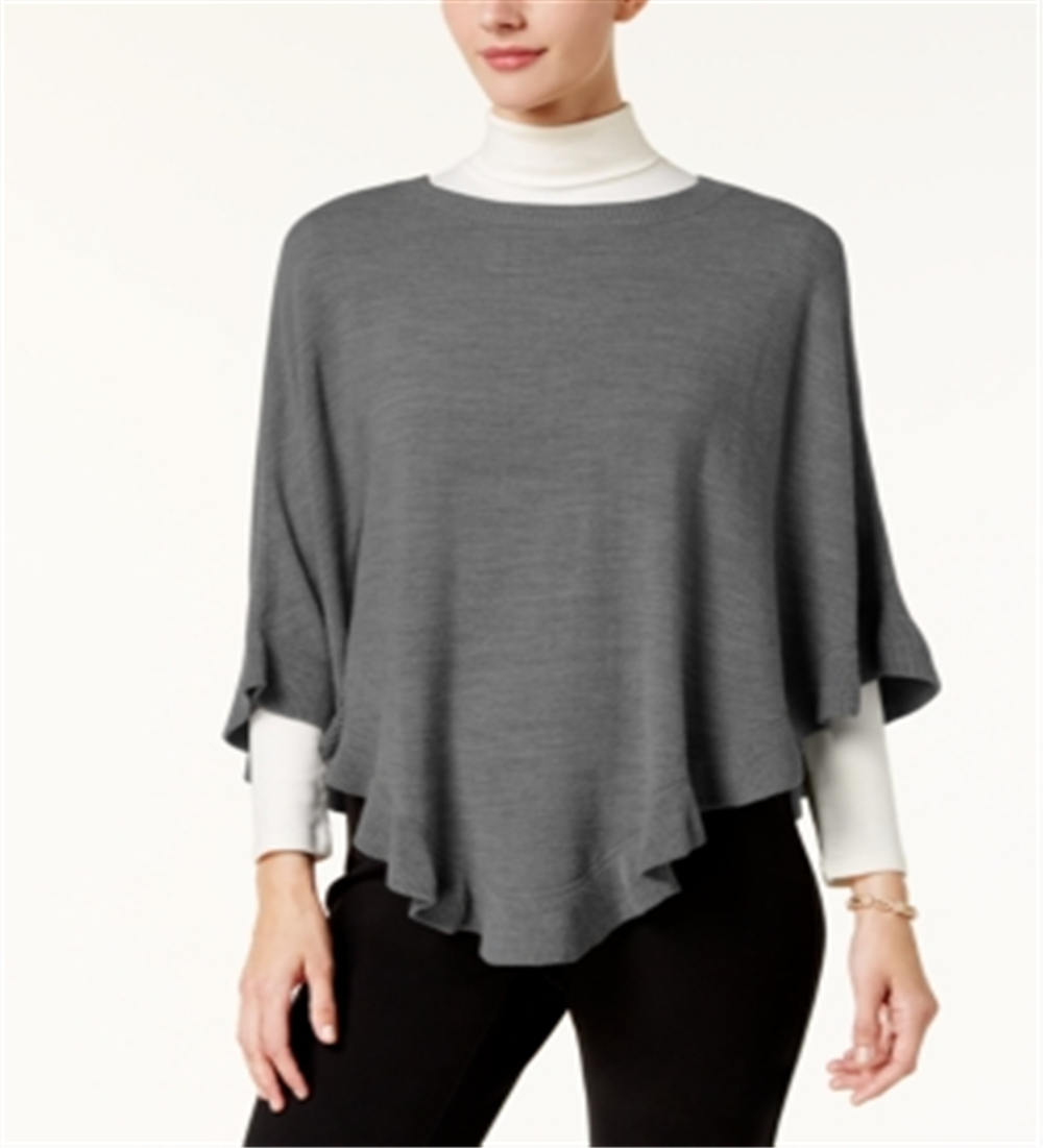 Karen Scott Women's Asymmetric Ruffled Poncho Gray Size L/XL