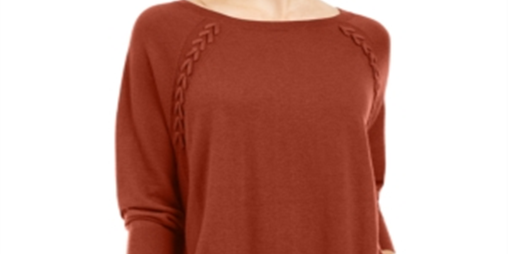 Style & Co Women's Lace up Chevron Trim Sweater Orange Size Petite S