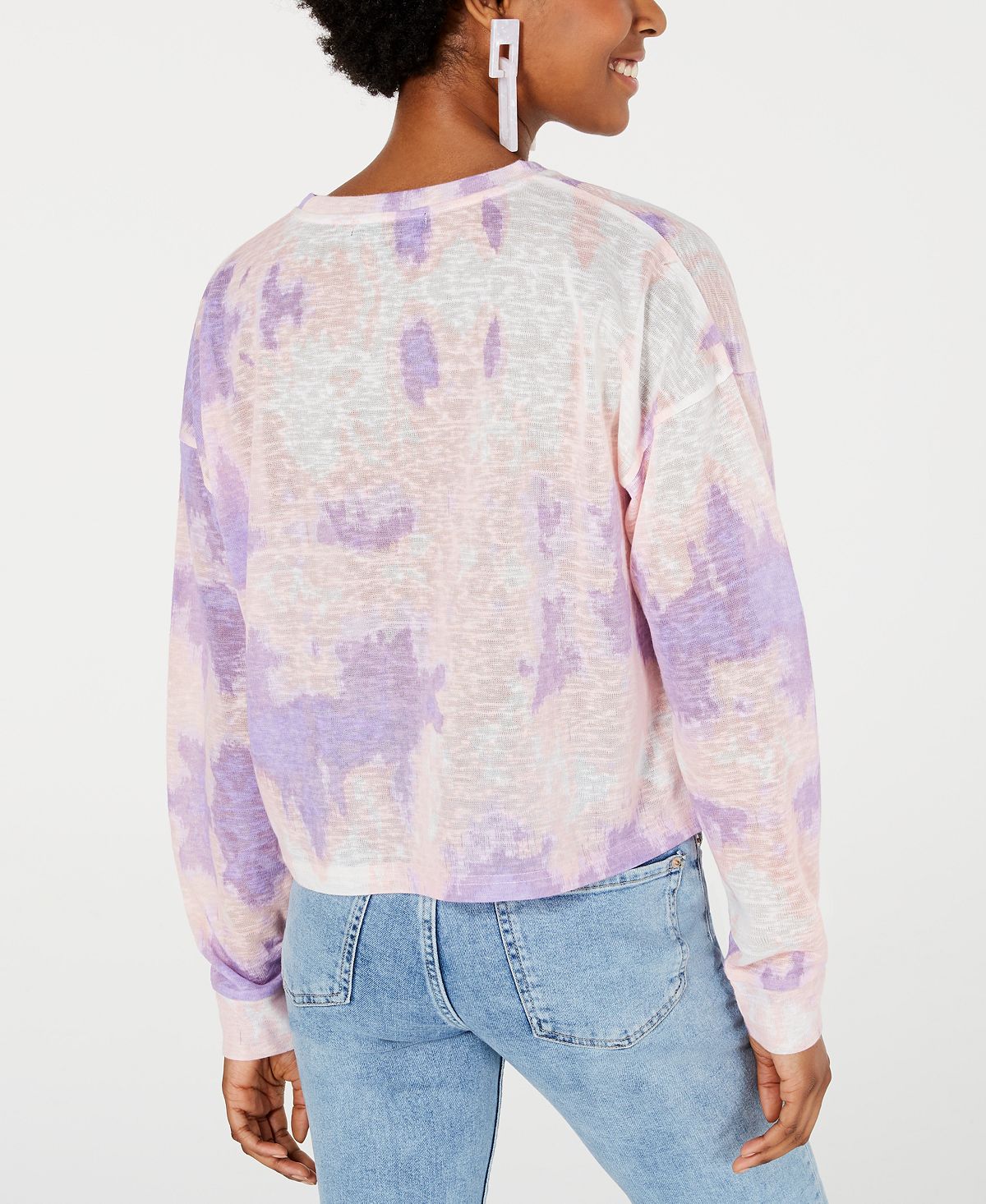Say What? Junior's Tie Dye Long Sleeve Shirt Pink Size -L