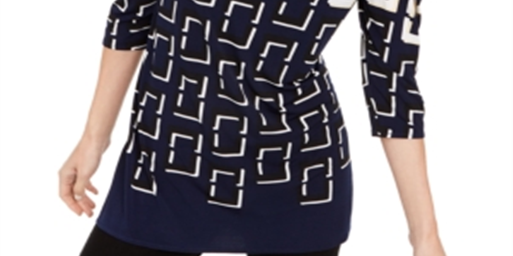 Alfani Women's Printed Tunic Blue Size Petite Small