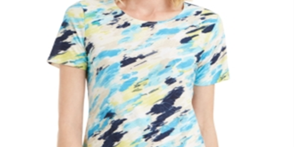 JM Collection Women's Printed Crewneck T-Shirt Blue Size Medium