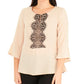 NY Collection Women's Lace Panel 3/4 Sleeve Peplum Top Brown Size Medium