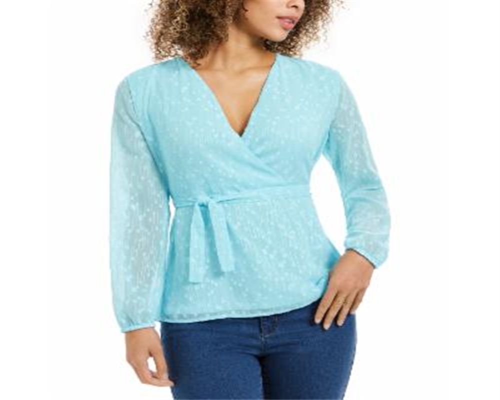Charter Club Women's Clip Dot Wrap Top Blue Size Medium