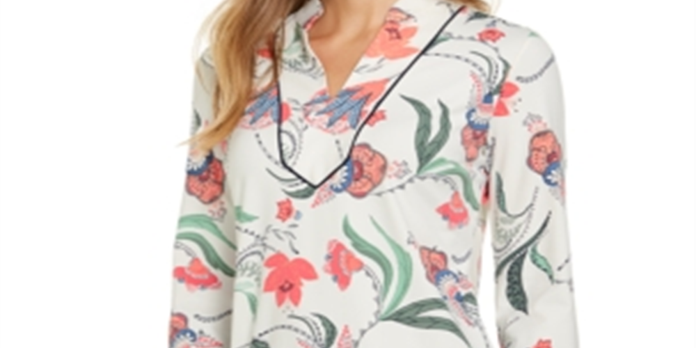 Charter Club Women's Knit 3/4 Sleeve Paisley Tunic Top White Size Large