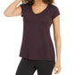Ideology Women's Essential Heathered V Neck Pullover Top Purple Size Small
