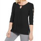 JM Collection Women's Ladder Sleeve O-Ring Top Black Size Petite