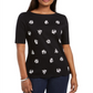 Karen Scott Women's Printed Scalloped Cotton Top Black Size Small