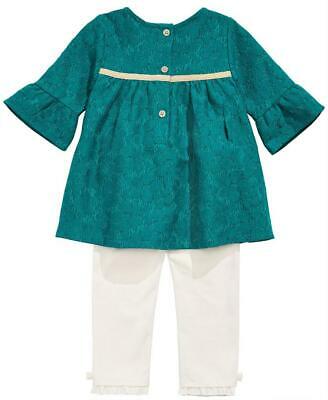 First Impressions Baby Girl's 2 Pc Lace Tunic & Ruffle Leggings Set Green Size 6-9MOS