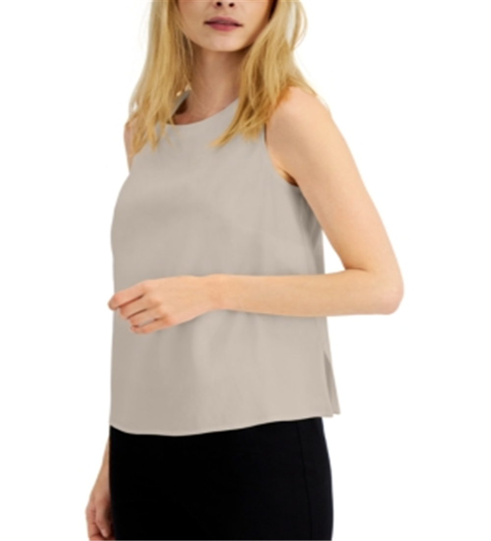 Alfani Women's Woven Linen Blend Shell Top Brown Size Large
