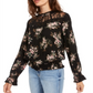American Rag Junior's Lace Trimmed Smocked Waist Blouse Black Size XX-Small