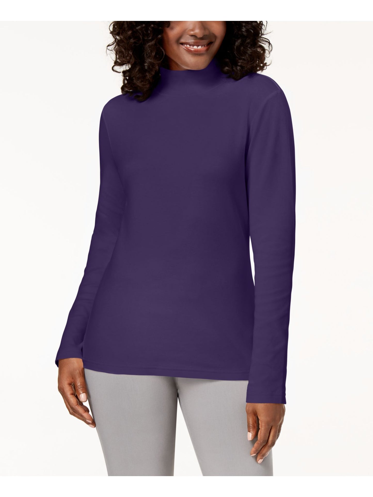 Karen Scott Women's Solid Long Sleeve T-Shirt Purple Size X-Large