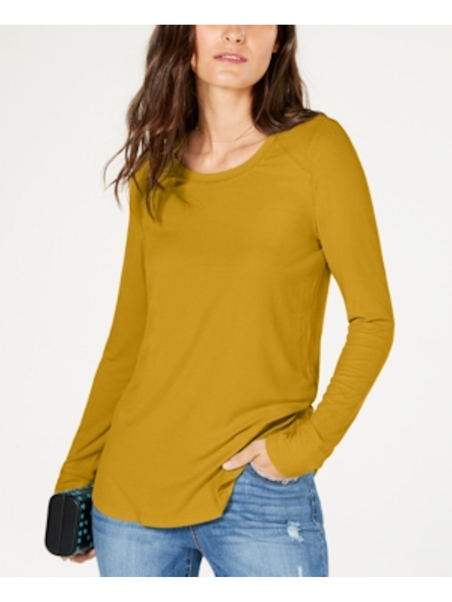 INC International Concepts Women's Ribbed Long Sleeve T-Shirt Yellow Size X-Small