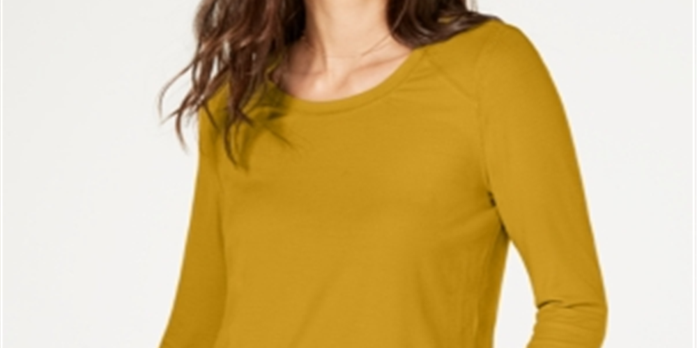 INC International Concepts Women's Ribbed Long Sleeve T-Shirt Yellow Size X-Small