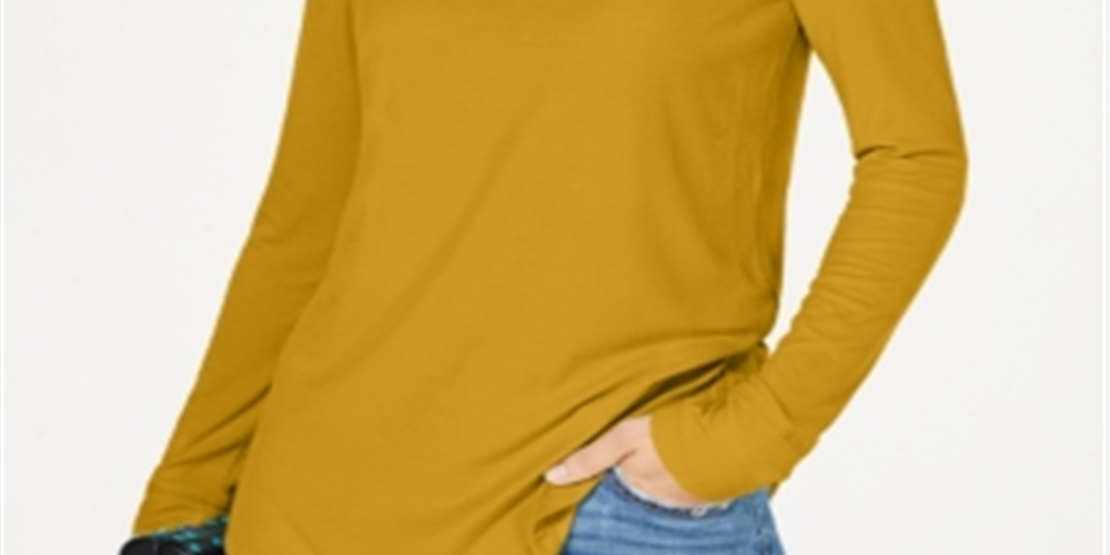 INC International Concepts Women's Ribbed Long Sleeve T-Shirt Yellow Size X-Small