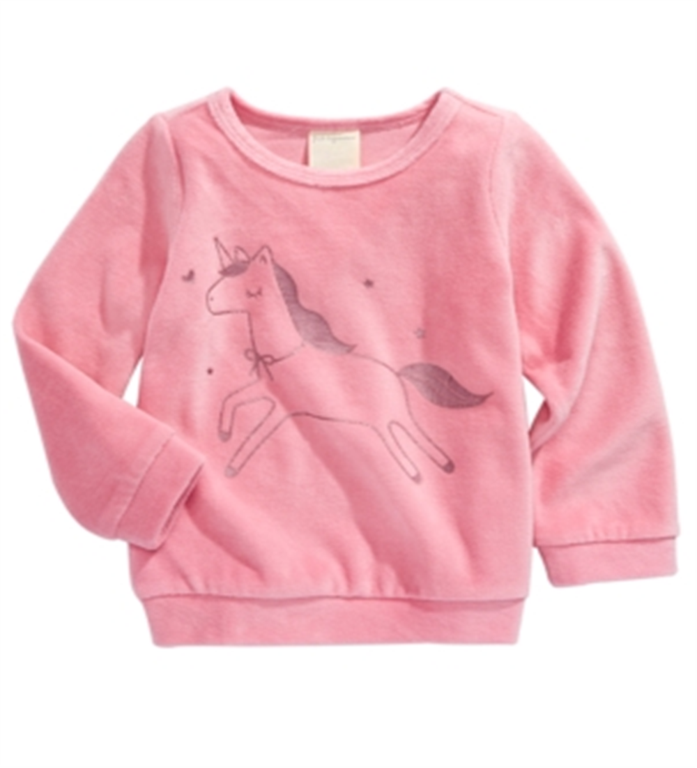 फ़र्स्ट इम्प्रेशंस बेबी गर्ल की यूनिकॉर्न प्रिंट वेलोर टॉप पिंक, साइज़ 3-6 महीने