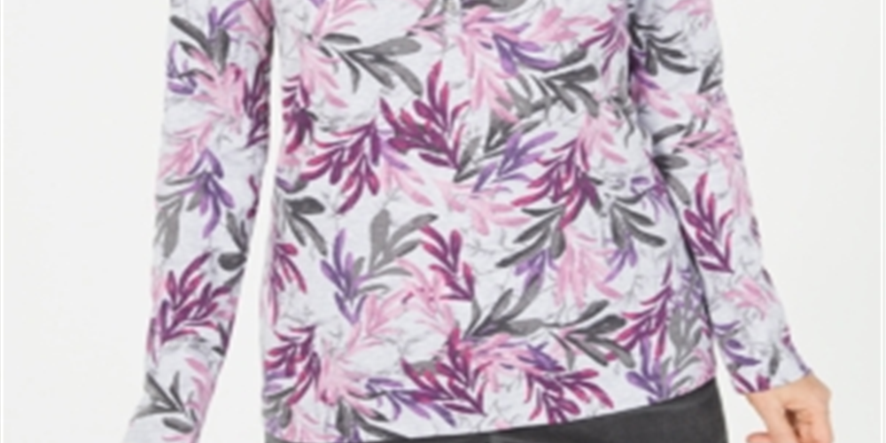 Karen Scott Women's Printed Split Neck Top Purple Grey Size Small