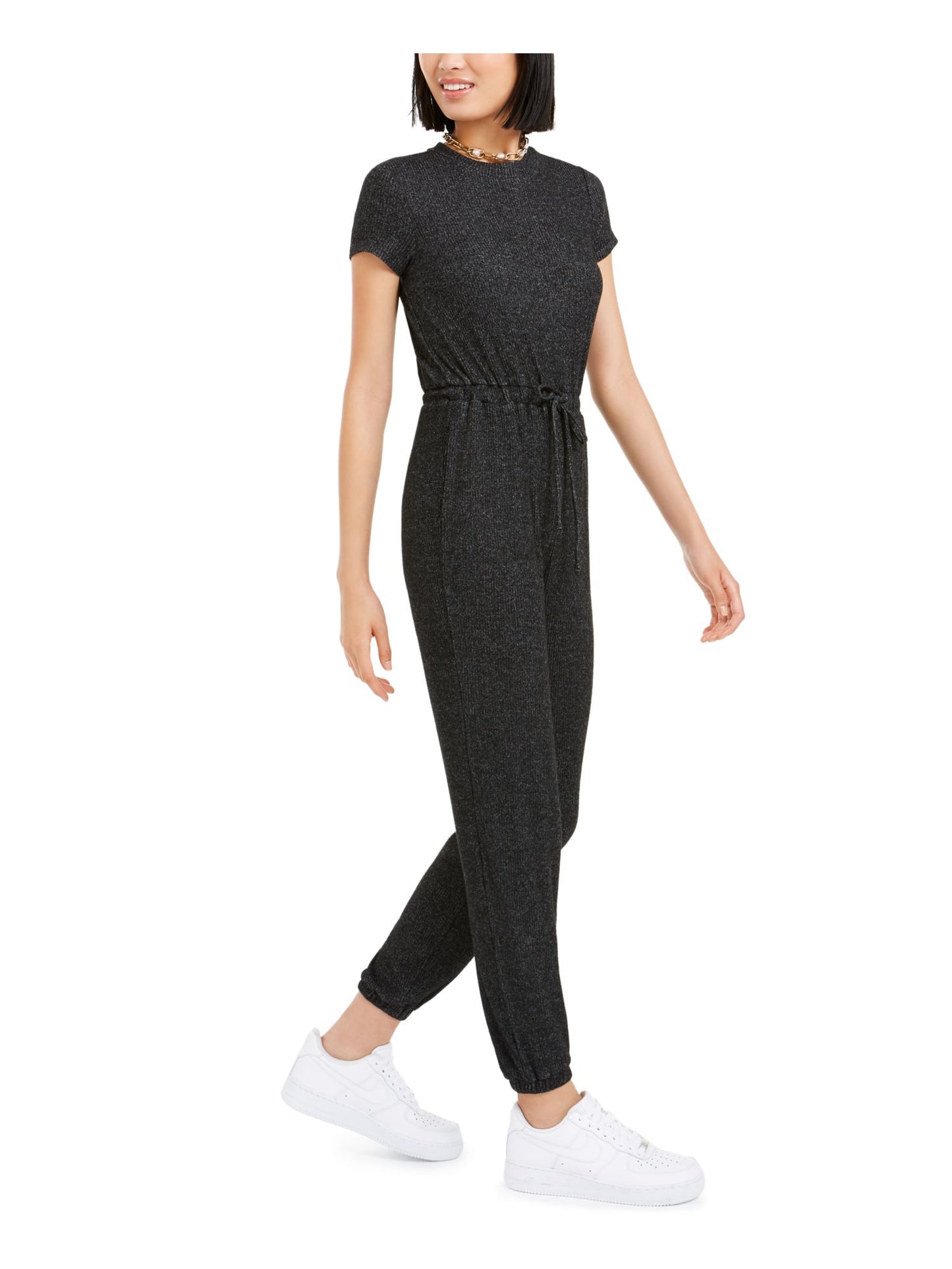Bar III Women's Short Sleeve Jewel Neck T-Shirt Jumpsuit Gray Size Small