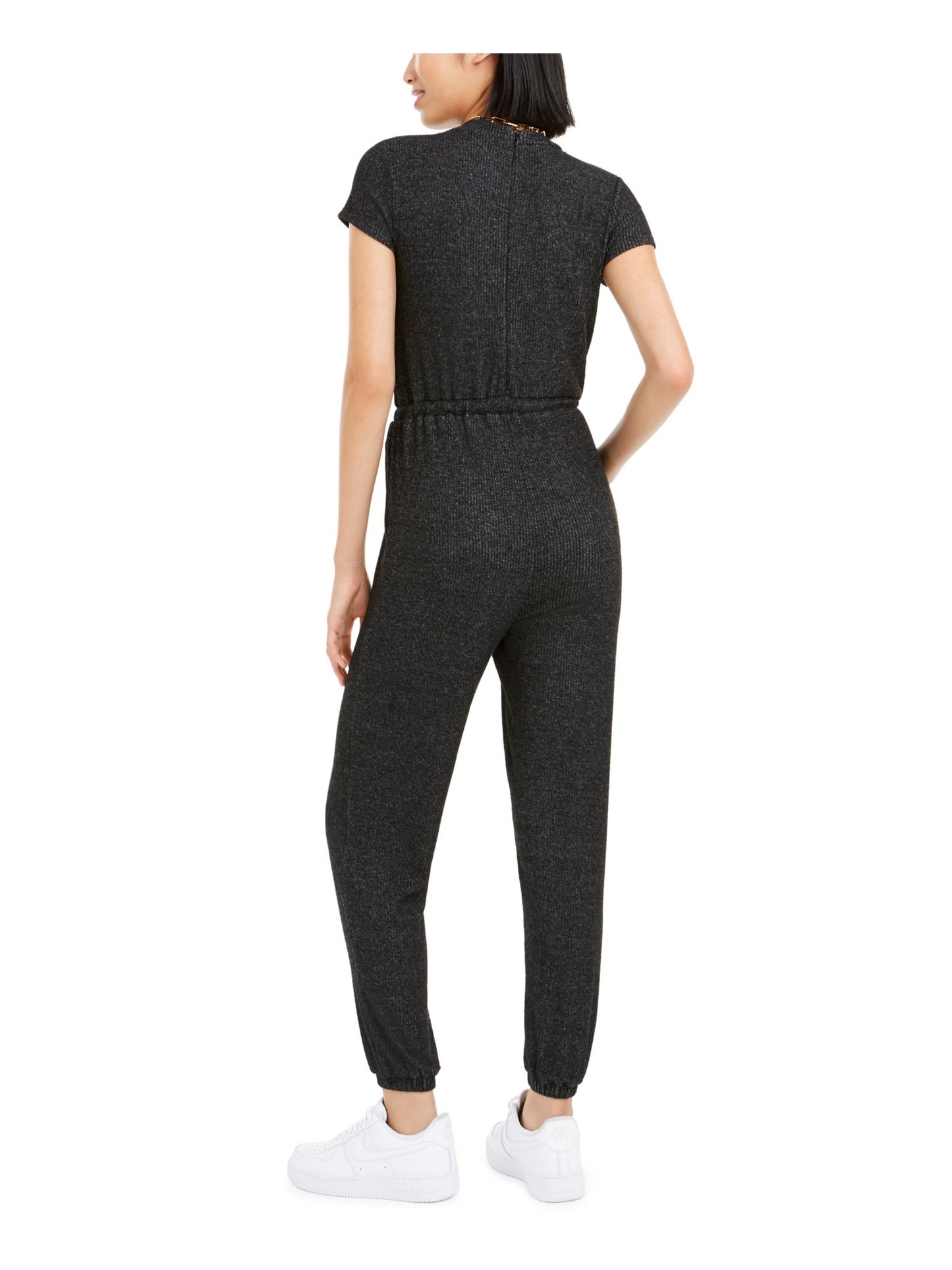 Bar III Women's Short Sleeve Jewel Neck T-Shirt Jumpsuit Gray Size Small