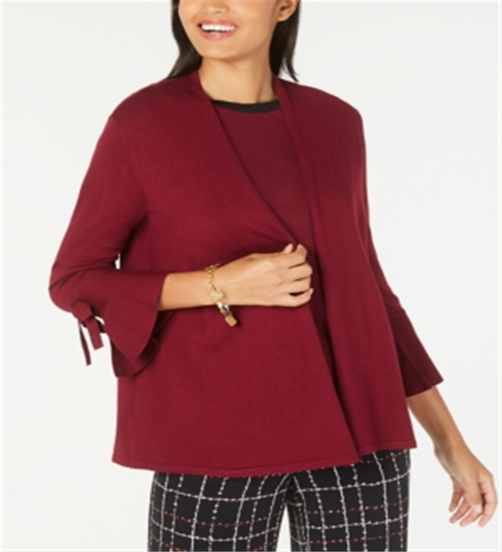 Alfani Women's Tie Sleeve Cardigan Maroon Size Petite S
