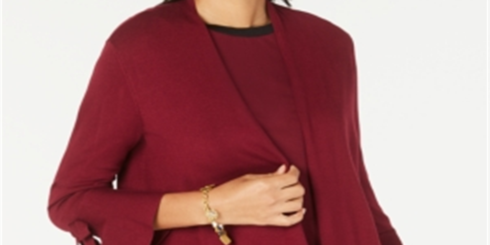 Alfani Women's Tie Sleeve Cardigan Maroon Size Petite S