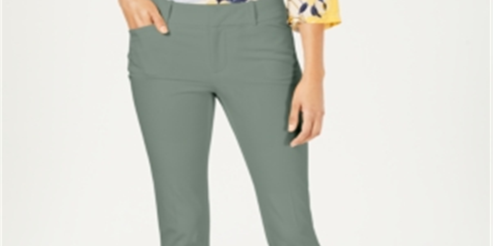 Charter Club Women's Solid Newport Slim Leg Pants Green Size 10 Petite
