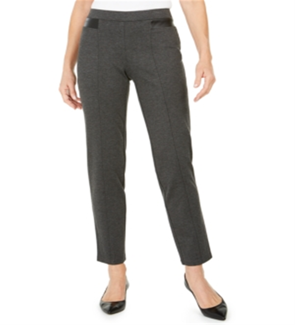 JM Collection Women's Faux Leather Trim Ponte Knit Pants Gray  Size Small