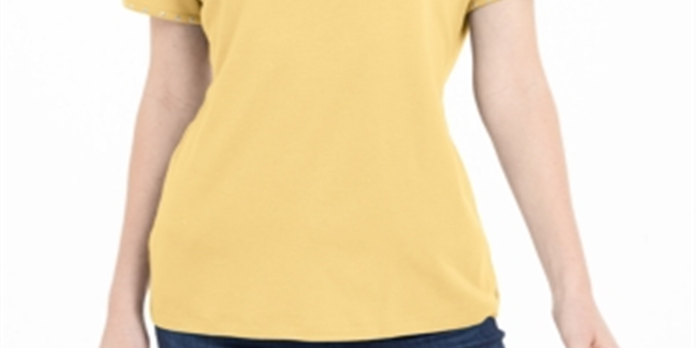 Karen Scott Women's Studded Keyhole Top Yellow Size Medium